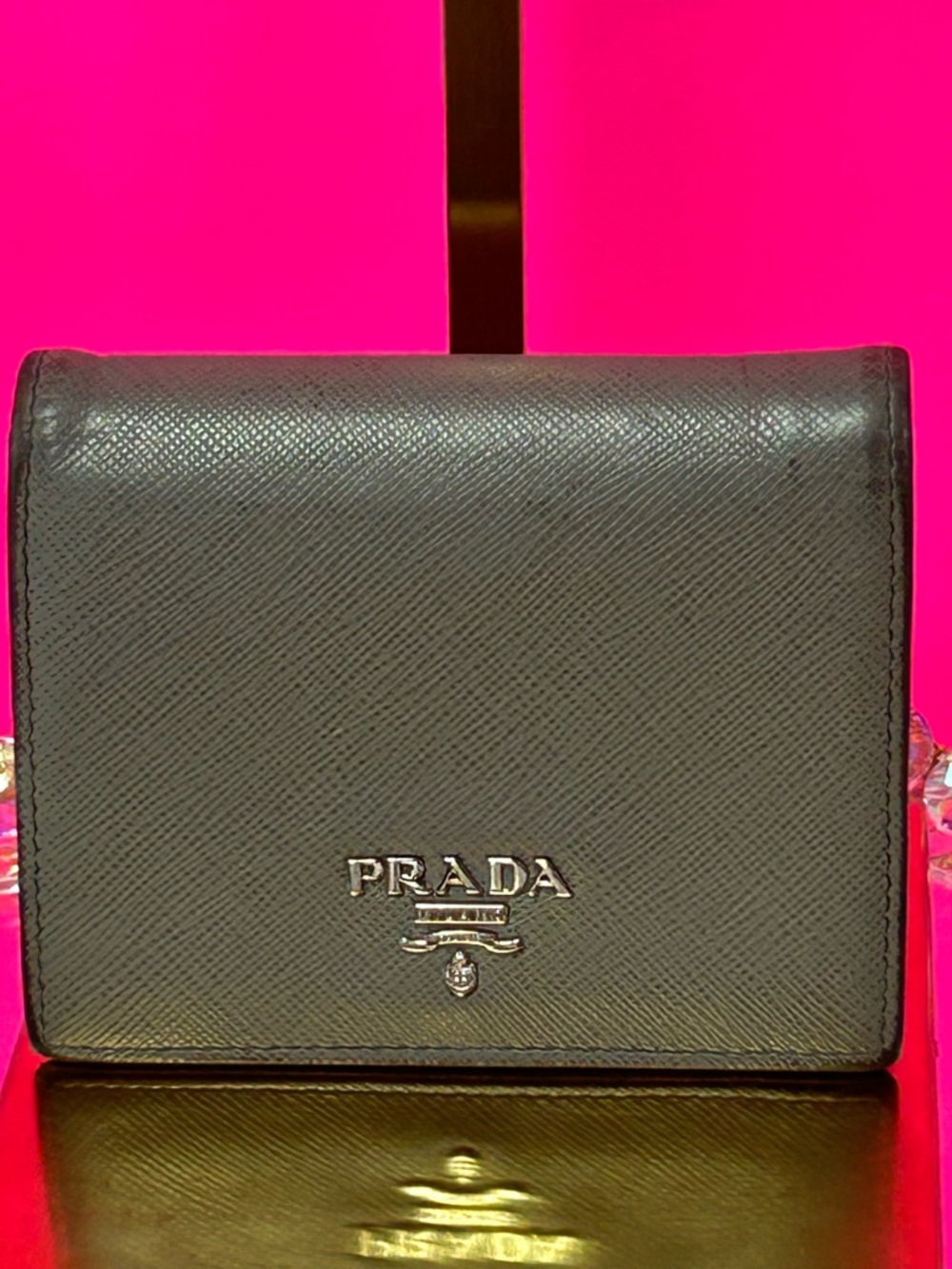 Prada Black Saffiano Leather Wallet Approx. 4.5 x 3.5
